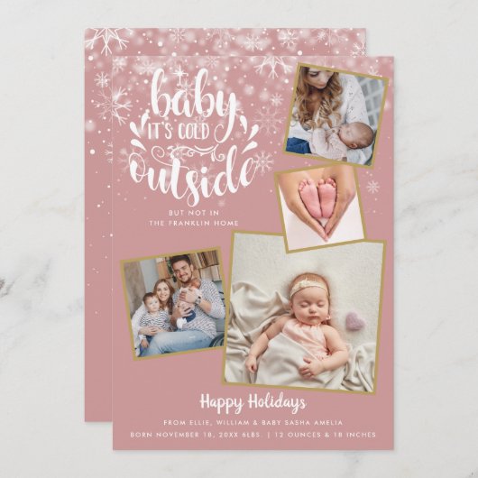 ベビーイッツコールドアウトフォトガールホリデー誕生 案内状 (正面/裏面)