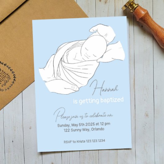 ベビーイラストレーションバプテスマ《キリスト教》洗礼式や命名式招待状 招待状