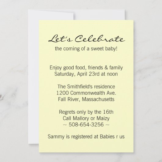 ベビーインイエローチューリップベビーシャワー招待状 招待状 (裏面)