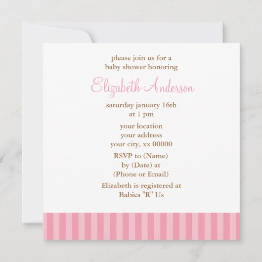 ベビーインピンク傘ベビーシャワー 招待状 (裏面)