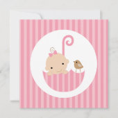 ベビーインピンク傘ベビーシャワー 招待状 (正面)