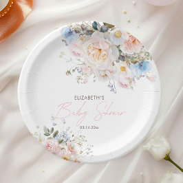 ベビーインブルームフラワーピンクベビーシャワー ペーパープレート