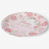 ベビーインモダン開花フローラピンクの女の子ベビーシャワー ペーパープレート (アングル)