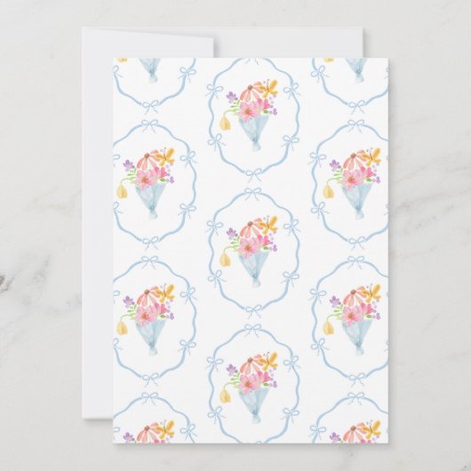 ベビーイン開花お洒落ブルーボウベイビーシャワー 招待状 (裏面)