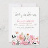 ベビーイン開花かわいいピンクガーデンをテーマにした赤ちゃんシャワー 招待状 (正面)