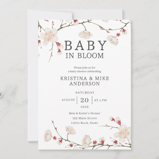 ベビーイン開花さくらんぼブロッサムシャワー招待状 招待状 (正面)