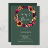 ベビーイン開花はっきりしたグリーンフローラベビーシャワー 招待状 (正面/裏面)