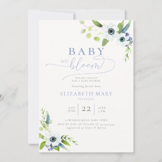 ベビーイン開花アネモネスフローラボーイベビーシャワー 招待状 (正面)