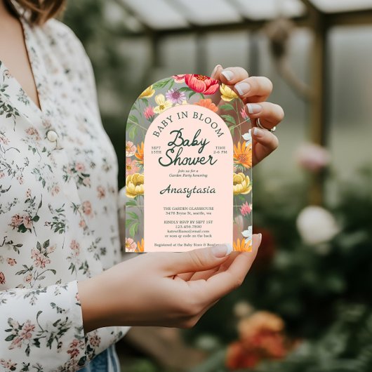 ベビーイン開花アーチはっきりしたフローラガーデンベイビーシャワー アクリル招待状