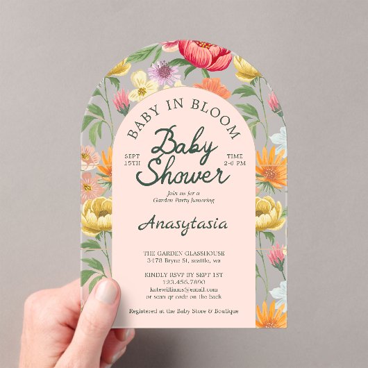 ベビーイン開花アーチはっきりしたフローラガーデンベイビーシャワー アクリル招待状 (インサイチュ (ポータブル))