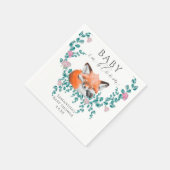 ベビーイン開花ウッドランドキツネグリーンリーベビーシャワー スタンダードカクテルナプキン (角)