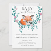 ベビーイン開花ウッドランドキツネフローラベビーシャワー 招待状 (正面)