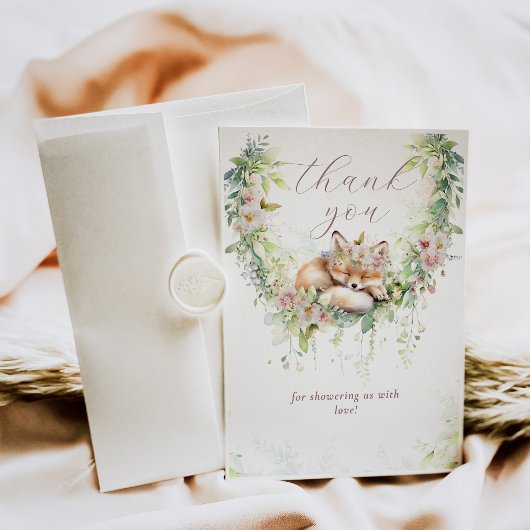 ベビーイン開花ウッドランドフローラベビーガールシャワー サンキューカード