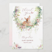 ベビーイン開花ウッドランドフローラベビーガールシャワー サンキューカード (正面/裏面)
