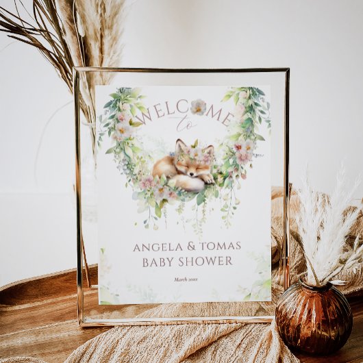 ベビーイン開花ウッドランドフローラベビーガールシャワー ポスター