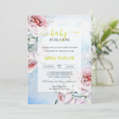 ベビーイン開花エレガントフローラブルーベビーシャワー 招待状 (スタンド正面)