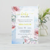 ベビーイン開花エレガントフローラブルーベビーシャワー 招待状 (スタンド正面)