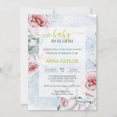 ベビーイン開花エレガントフローラブルーベビーシャワー 招待状 (正面)
