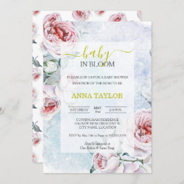 ベビーイン開花エレガントフローラブルーベビーシャワー 招待状