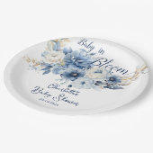 ベビーイン開花エレガントブルーフラワーベビーシャワー ペーパープレート (アングル)
