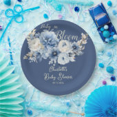 ベビーイン開花エレガントブルーフラワーベビーシャワー ペーパープレート (パーティー)