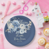 ベビーイン開花エレガントブルーフラワーベビーシャワー ペーパープレート (パーティー)
