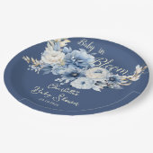 ベビーイン開花エレガントブルーフラワーベビーシャワー ペーパープレート (アングル)