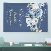 ベビーイン開花エレガントブルーフラワーベビーシャワー 横断幕 (トレードショー)