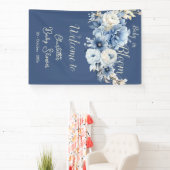 ベビーイン開花エレガントブルーフラワーベビーシャワー 横断幕 (インサイチュ)