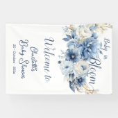 ベビーイン開花エレガントブルーフラワーベビーシャワー 横断幕 (横)