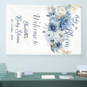 ベビーイン開花エレガントブルーフラワーベビーシャワー 横断幕 (トレードショー)