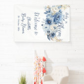 ベビーイン開花エレガントブルーフラワーベビーシャワー 横断幕 (インサイチュ)