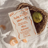 ベビーイン開花オレンジフラワーブーケ描ットシャワー 招待状