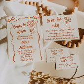 ベビーイン開花オレンジフラワーブーケ描ットシャワー 招待状