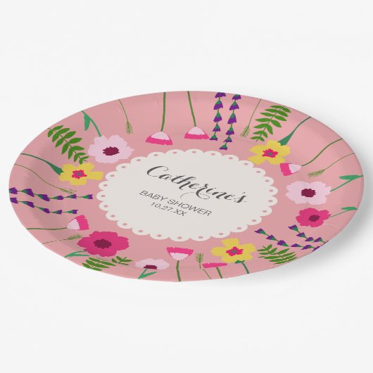 ベビーイン開花カラフルフローラピーチベビーシャワー ペーパープレート (アングル)