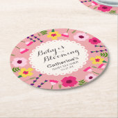 ベビーイン開花カラフルフローラピーチベビーシャワー ラウンドペーパーコースター (アングル)