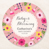 ベビーイン開花カラフルフローラピーチベビーシャワー ラウンドペーパーコースター (正面)