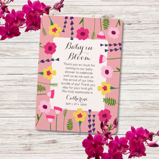ベビーイン開花カラフルフローラベビーシャワー サンキューカード