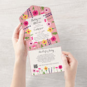 ベビーイン開花カラフルフローラQRコード赤ちゃんシャワー オールインワン招待状 (貼ってはがせる)