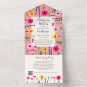 ベビーイン開花カラフルフローラQRコード赤ちゃんシャワー オールインワン招待状 (内側)