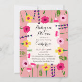 ベビーイン開花カラフルフローラQRコード赤ちゃんシャワー 招待状 (正面)