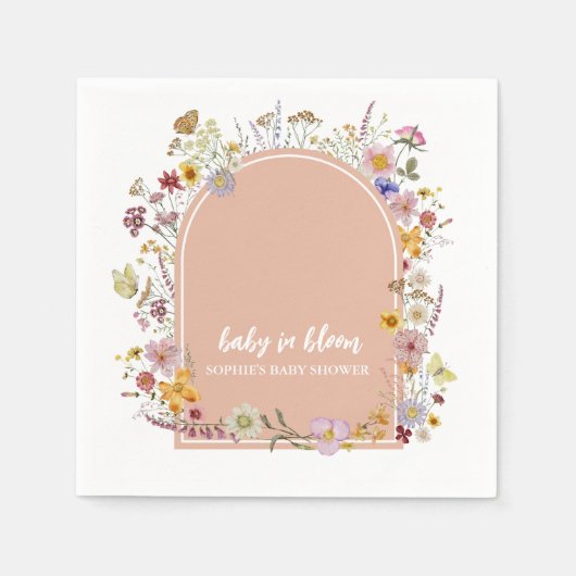 ベビーイン開花ガーデンデイジーバタフライ スタンダードカクテルナプキン (正面)