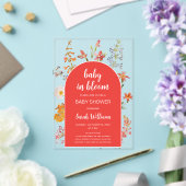ベビーイン開花ガールシャワーワイルドフラワーレッドアーチ アクリル招待状 (インサイチュ (ウェディング))