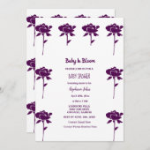 ベビーイン開花ガールベビーシャワーパープルバラ2024 招待状 (正面/裏面)