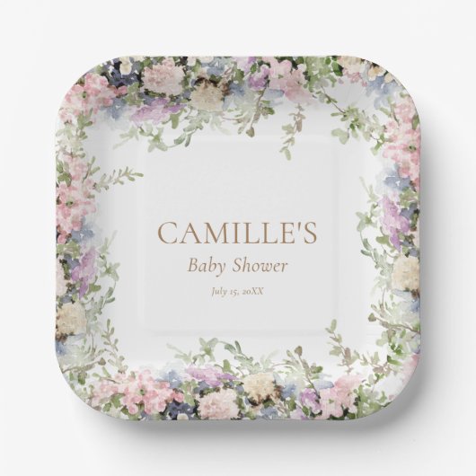 ベビーイン開花ガールベビーシャワー ペーパープレート (正面)