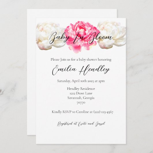 ベビーイン開花クラシック牡丹 招待状 (正面/裏面)