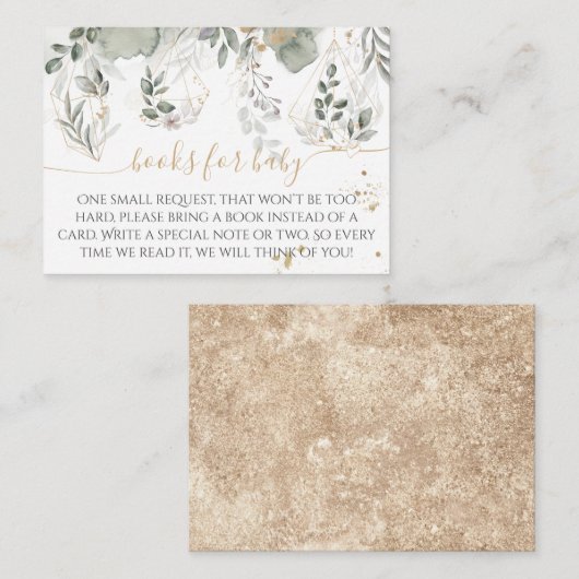 ベビーイン開花グリーンリー&金ゴールドベビーシャワー本 エンクロージャーカード (正面/裏面)