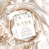 ベビーイン開花グリーンリー&金ゴールドベビーシャワー 招待状