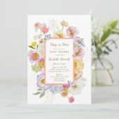 ベビーイン開花コーラル&ピーチフローラベビーシャワー 招待状 (スタンド正面)