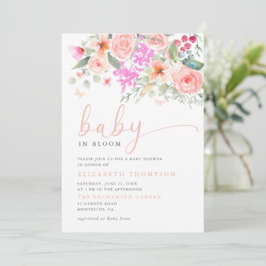 ベビーイン開花サニーガーデンフローラガールベビーシャワー 招待状 (スタンド正面)
